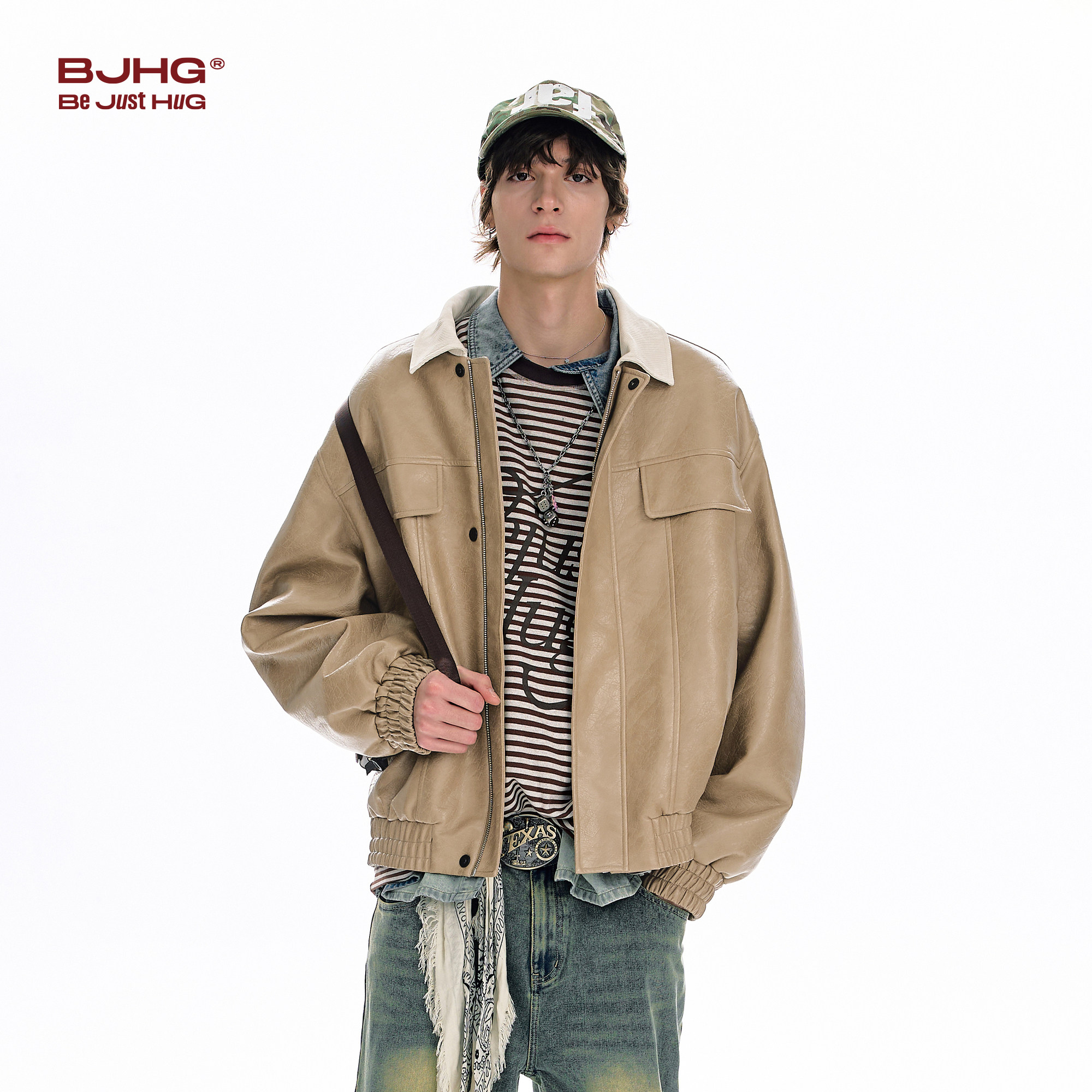 BJHG不计后果美式皮衣外套男款春季2026新款潮撞色简约短宽夹克女,淘宝优惠券,粉丝福利购,淘宝优惠卷