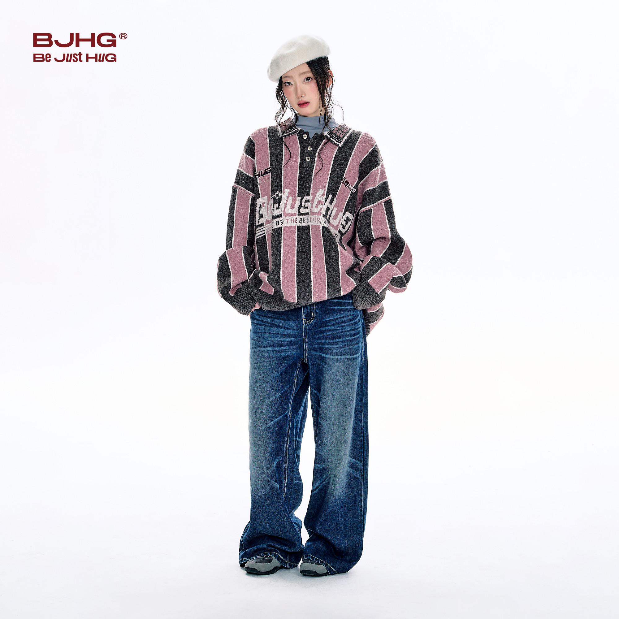 BJHG不计后果赛车风翻领毛衣男款冬季羊毛衫重磅条纹POLO领针织衫,淘宝优惠券,粉丝福利购,淘宝优惠卷