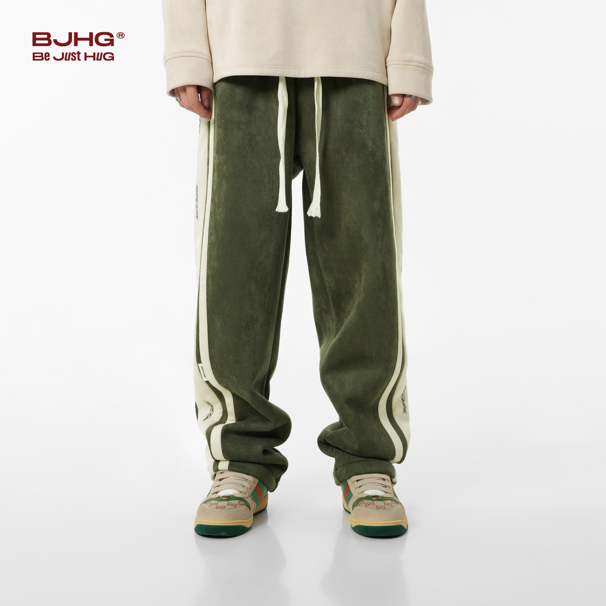 BJHG不计后果环保麂皮绒裤子男款冬季加绒美式潮牌运动直筒休闲裤,淘宝优惠券,粉丝福利购,淘宝优惠卷