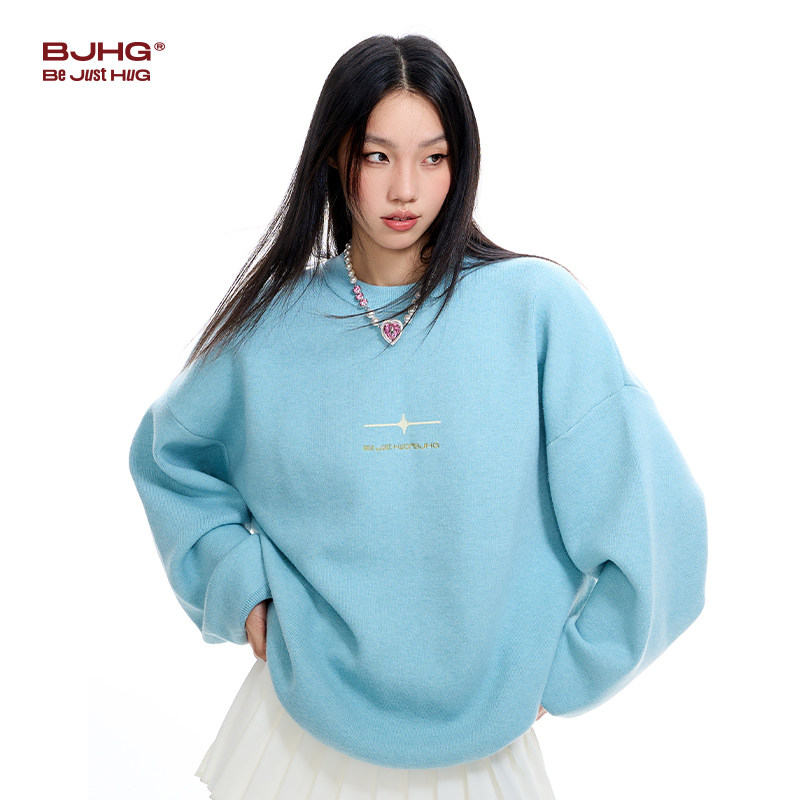 BJHG不计后果抗起球圆领毛衣男秋冬潮牌宽松情侣美式重磅针织衫女,淘宝优惠券,粉丝福利购,淘宝优惠卷