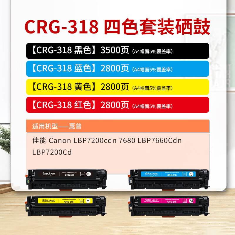 得印(befon)CRG318彩色硒鼓套装(适用佳能Canon LBP7200cdn/7680/LBP7660Cdn/LBP7200Cd) - 图0