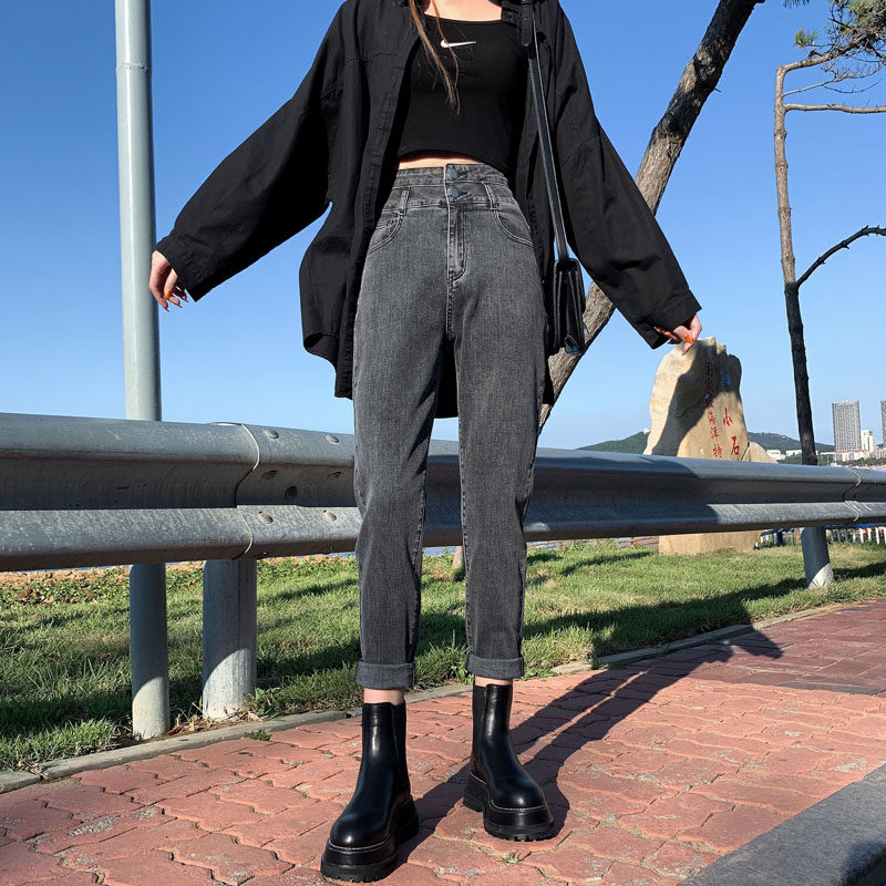 大码高腰哈伦夏胖mm宽松显瘦牛仔裤 秘予牛仔裤