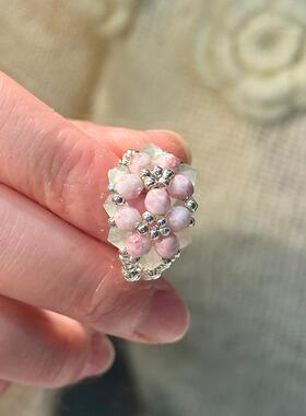 桃花戒指珍珠纯银小众设计食指戒