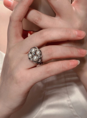 原创手工编织施家珍珠戒指