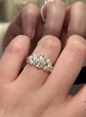 施家珍珠猫眼银珠戒指原创手工