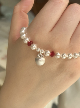 施家珍珠手链女纯银999平安果轻奢高级感红玛瑙串珠手串小众设计