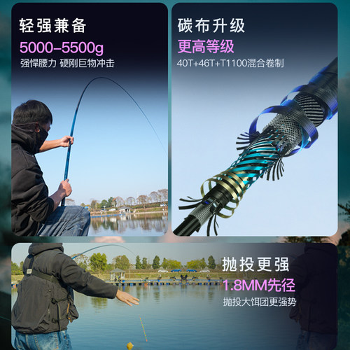 空钩悟道锦粼竞技黑坑竿轻量大物鲢鳙钓鱼竿休闲野钓超硬台钓手杆 - 图1