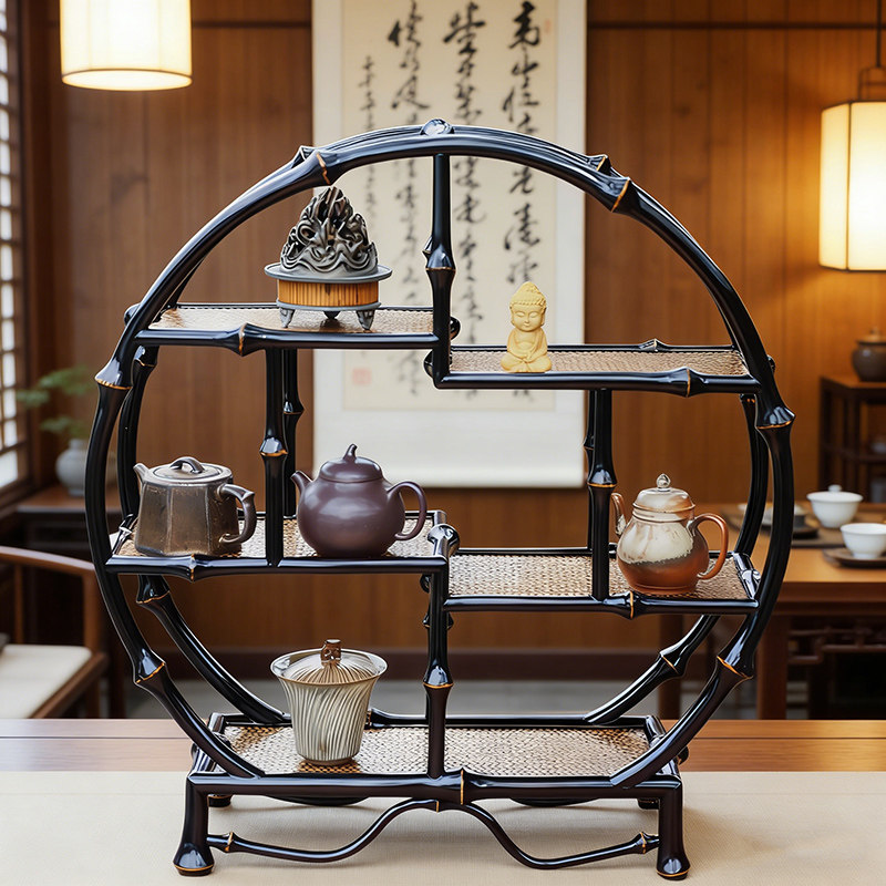 Qiong bamboo desktop archaeological rack tea set stationery storage rack