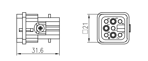 矩形重载连接器  7针航空插座工业防水插座  HD-007-M/F公母芯 - 图2