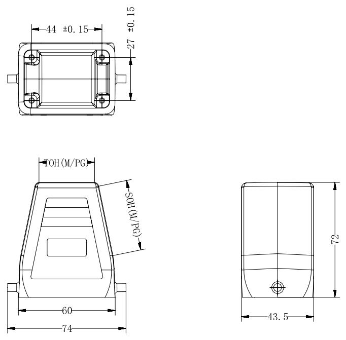 矩形重载连接器 H6B侧出2耳高结构上壳工业插座 H6B-SOH-2B-M25-图0