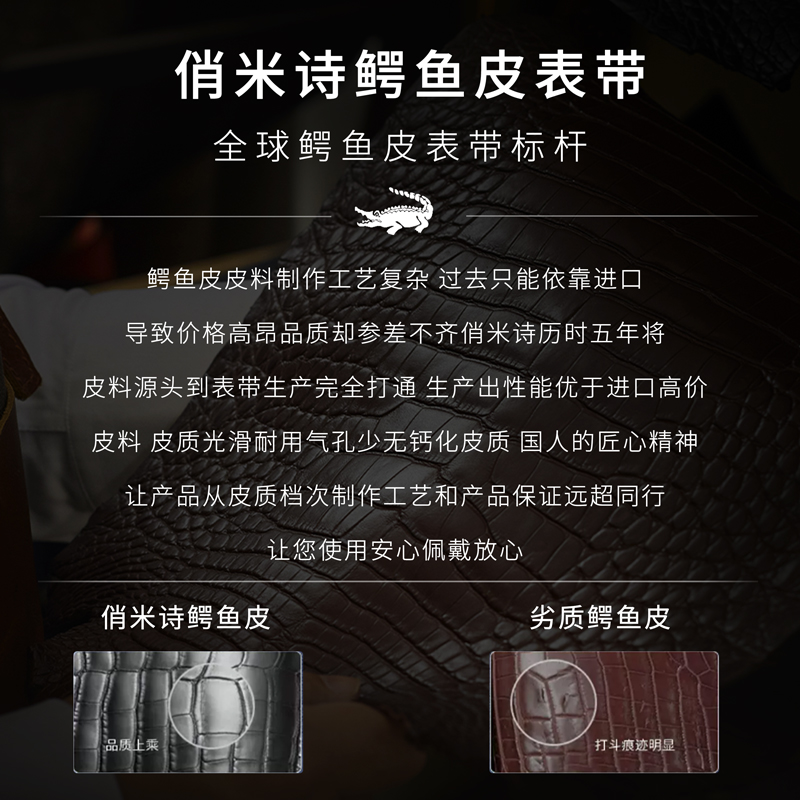 代用浪琴表带原装正品鳄鱼皮真皮男康卡斯八针月相浪琴名匠手表带-图0