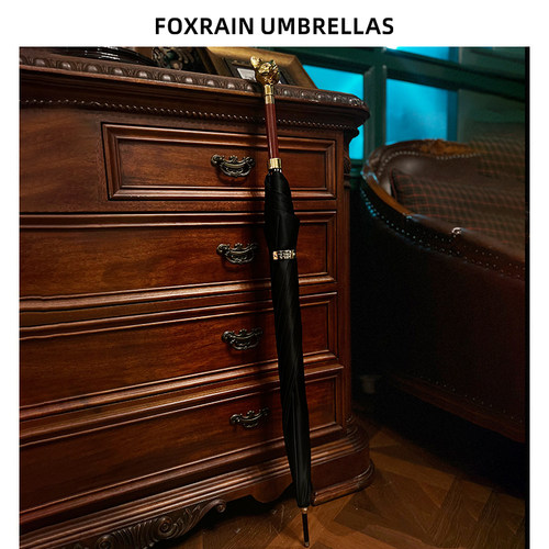 FOXRAIN英式贵族伞狐狸头复古直杆檀木长柄雨伞男绅士高级定制礼 - 图0