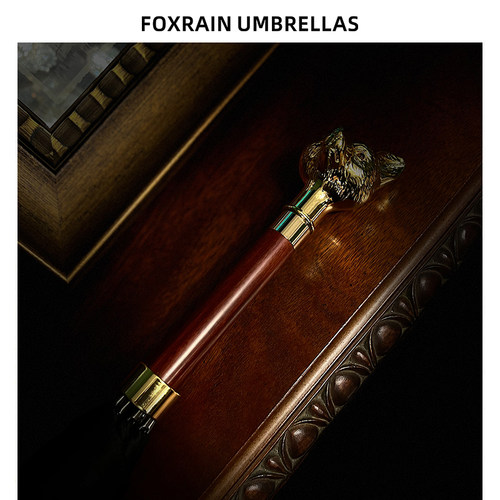 FOXRAIN英式贵族伞狐狸头复古直杆檀木长柄雨伞男绅士高级定制礼 - 图1