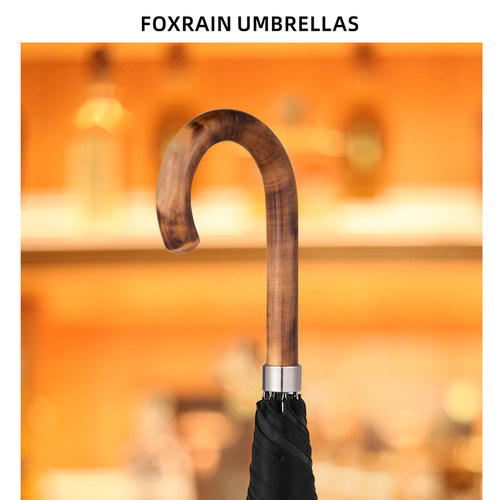 Foxrain英式复古绅士贵族伞实木弯柄长柄雨伞男大号高级定制logo - 图2