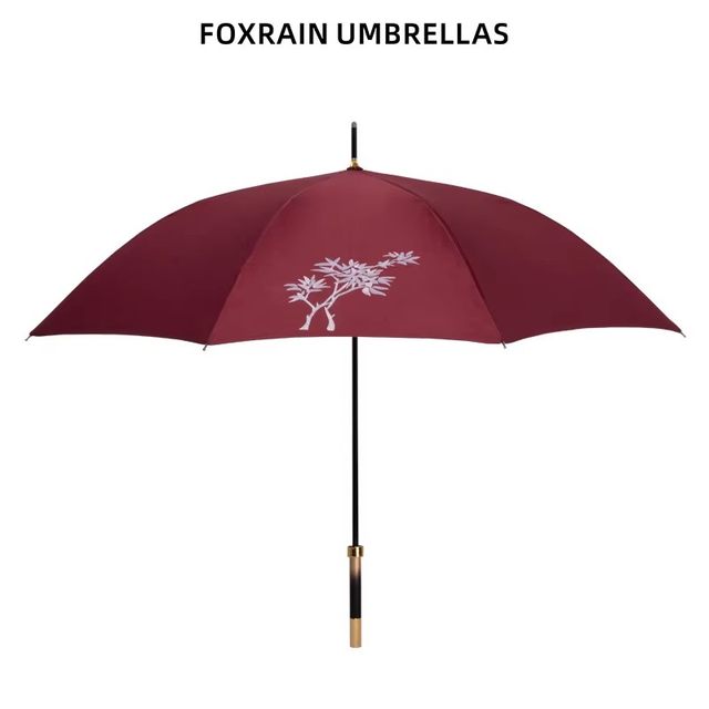 Foxrain high-end long-handled sunshade straight pole nine-tailed fox red umbrella embroidery high-end Li Dongxu same style umbrella