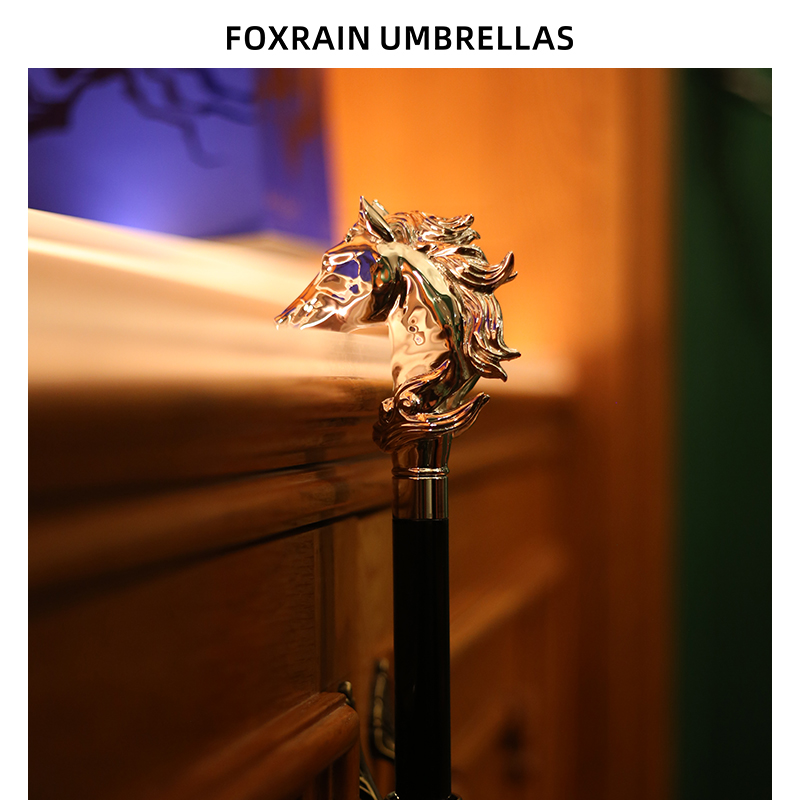 FOXRAIN轻奢贵族伞动物头马头绅士复古直杆长柄雨伞男定制高级礼