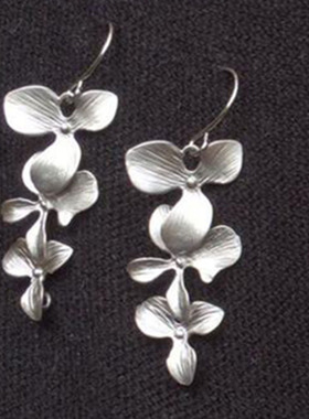 欧美时尚亚银花瓣项链耳环套装 精美创意植物花卉锁骨链亚马逊