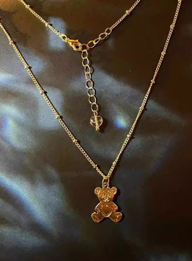 小熊项链耳环套装女2026新款爆款轻奢小众设计感锁骨链高级感颈链