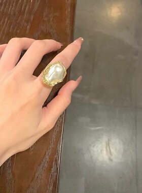 法式复古异形珍珠戒指女夸张食指指环个性时尚设计新款潮开口尾戒
