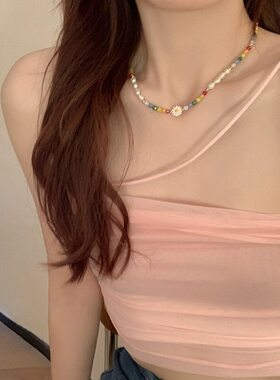 2026新款爆款彩色串珠项链颈链小众设计感气质锁骨链