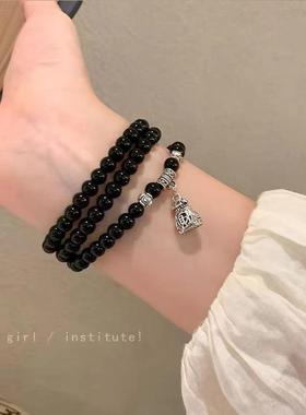 新中式复古招财福袋缠绕多层手链项链两用配饰女国风长款情侣手饰