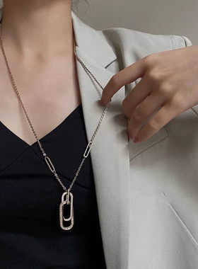 简约镶钻几何长款保色不掉色项链女时尚气质高级感环环相扣毛衣链