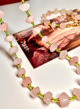 复古异形天然粉晶石项链手链耳钩套装春夏温柔粉百搭高级轻奢饰品