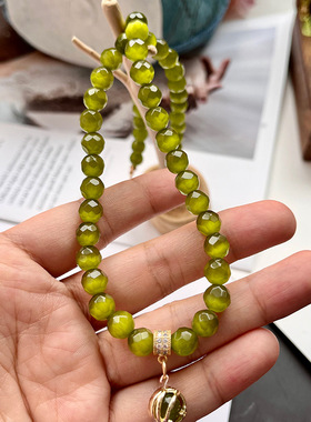 复古老料绿色猫眼项链 星星吊坠夏季清新风项链 青岛中古饰品外贸