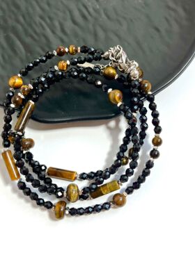 复古尖晶石虎眼石项链毛衣链高级百搭春夏百搭饰品天然石小珠子