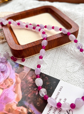 复古多巴胺多切面经典老料琉璃项链青岛中古老琉璃手链套装