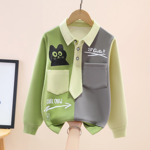 男童卫衣春季拼色儿童上衣春秋装2026新款中大童洋气男孩衣服帅气 - 图1