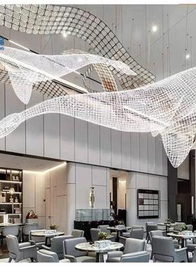 镂空海豚鲸鱼网格编织雕塑酒店展厅海洋动物不锈钢悬吊装饰品