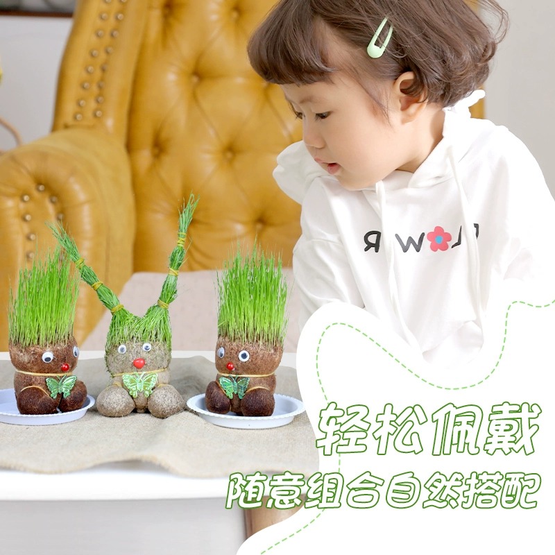 浇水头顶长草头娃娃小盆栽种植浇水娃娃儿童种草幼儿园创意水培 - 图1