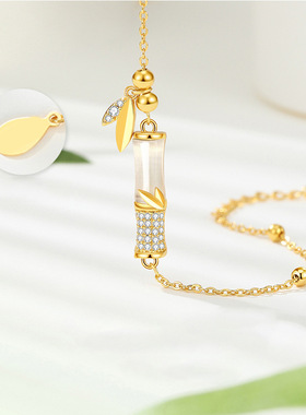 奥特莱斯撤柜捡漏18K金有你竹够竹节和田玉手链女手绳首饰女配饰