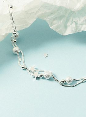 奥特莱斯撤柜捡漏18K金双层砂珠星星手链99纯银手饰女520生日礼物