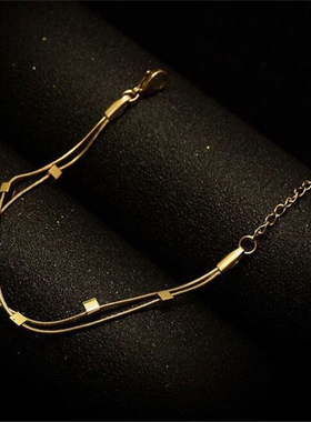 奥特莱斯撤柜清仓捡漏18K金方块双层蛇骨链轻奢高级手链女士配饰