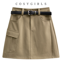 Bag Hip Skirt Woman Winter New Korean Version 100 Hitch Casual Tooling Short Skirt Belt High Waist Display Slim a half body dress damp