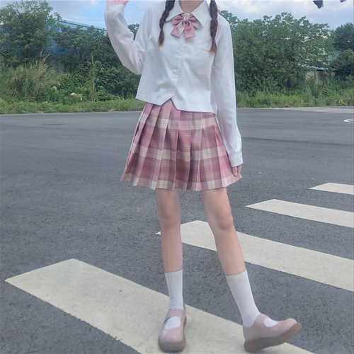 jk制服纯色衬衫女夏季基础款奶白色衬衣日系长袖短袖宽松短款上衣 - 图3