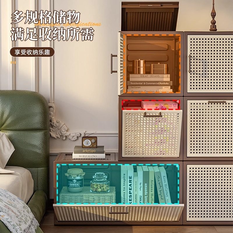 中古风收纳箱免安装家用客厅翻斗柜大容量玩具箱零食收纳柜组合柜,淘宝优惠券,粉丝福利购,淘宝优惠卷