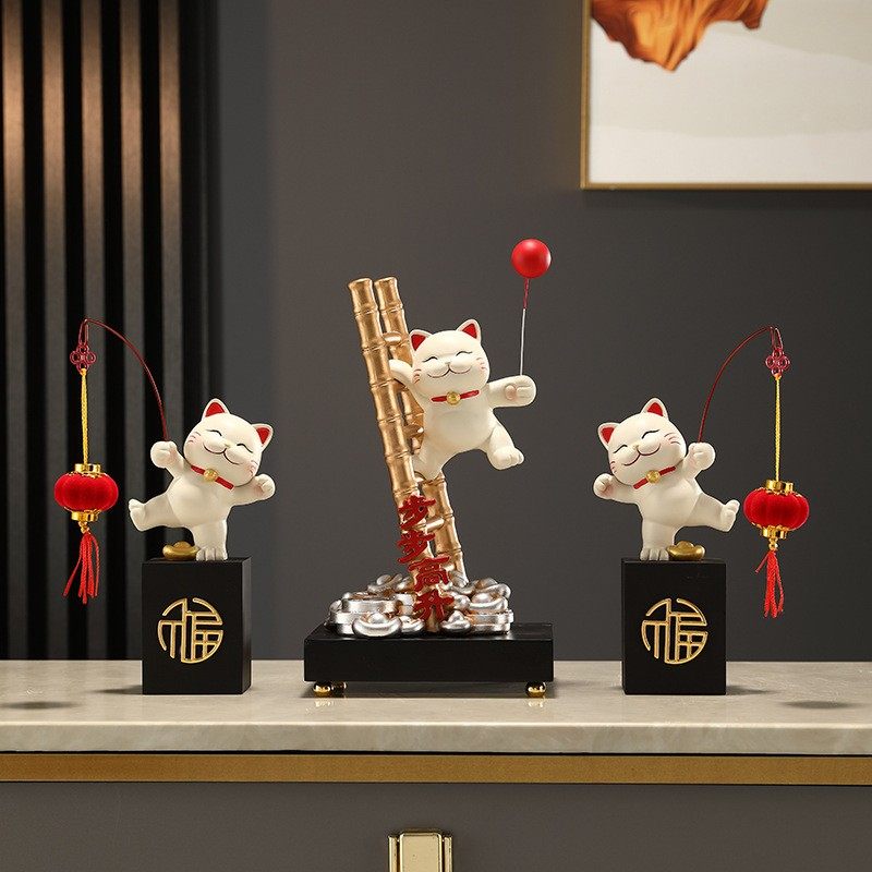 新款招财猫咪小摆件醒狮创意组合套一家四五口电视柜玄关新年定制,淘宝优惠券,粉丝福利购,淘宝优惠卷