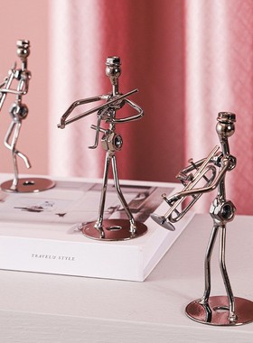 创意复古乐队小铁人摆件铁艺人偶模型家居玄关酒柜装饰金属工定制