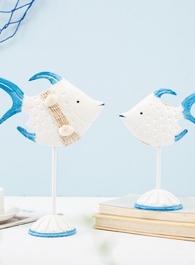 地中海简约创意木质手工艺品情侣鱼亲吻鱼摆件家居客厅动物饰定制