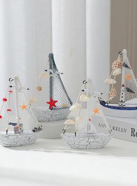 地中海木质模型摆件家居客厅酒柜玄关卧室装饰摆设小船工艺品