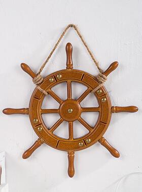 地中海复古创意实木船舵方向盘酒吧家居装饰摆件挂饰工艺品领航舵