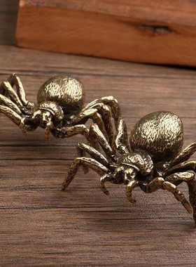 金属镀铜小摆件蜘蛛茶宠摆件小铜器复古桌面工艺品摆件手把件定制