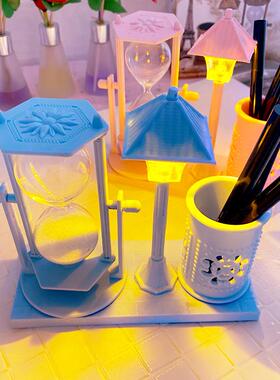 创意仿古流砂路灯笔筒 学生礼品白色沙漏变色小夜灯摆件