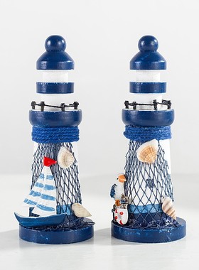 13cm海洋木制迷你灯塔地中海风家居饰品工艺礼品海洋灯塔摆件定制