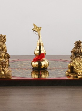 五行八卦聚财阵五宝阵铜金蟾貔貅麒麟龙龟葫芦木质方罗盘摆件定制