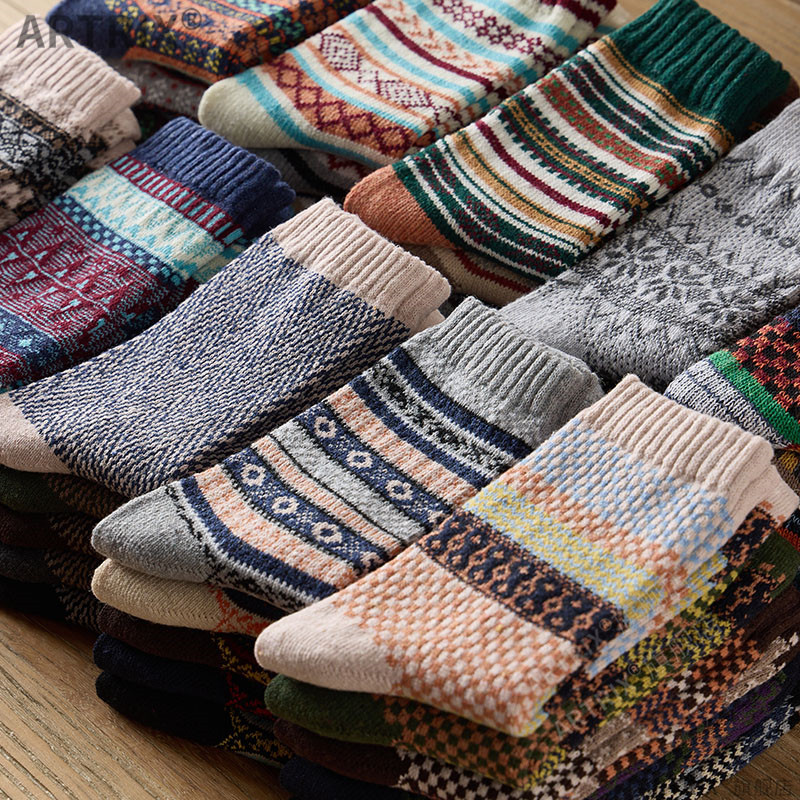 冬季花袜子男长筒袜男士民族风冬款厚粗线保暖加厚百搭ins潮中筒 - 图3