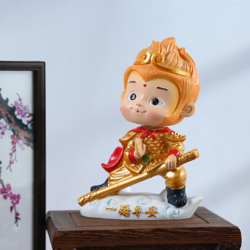汽车摇头摆件创意卡通可爱小猴子大圣归来树脂工艺品蛋糕装饰摆 - 图0